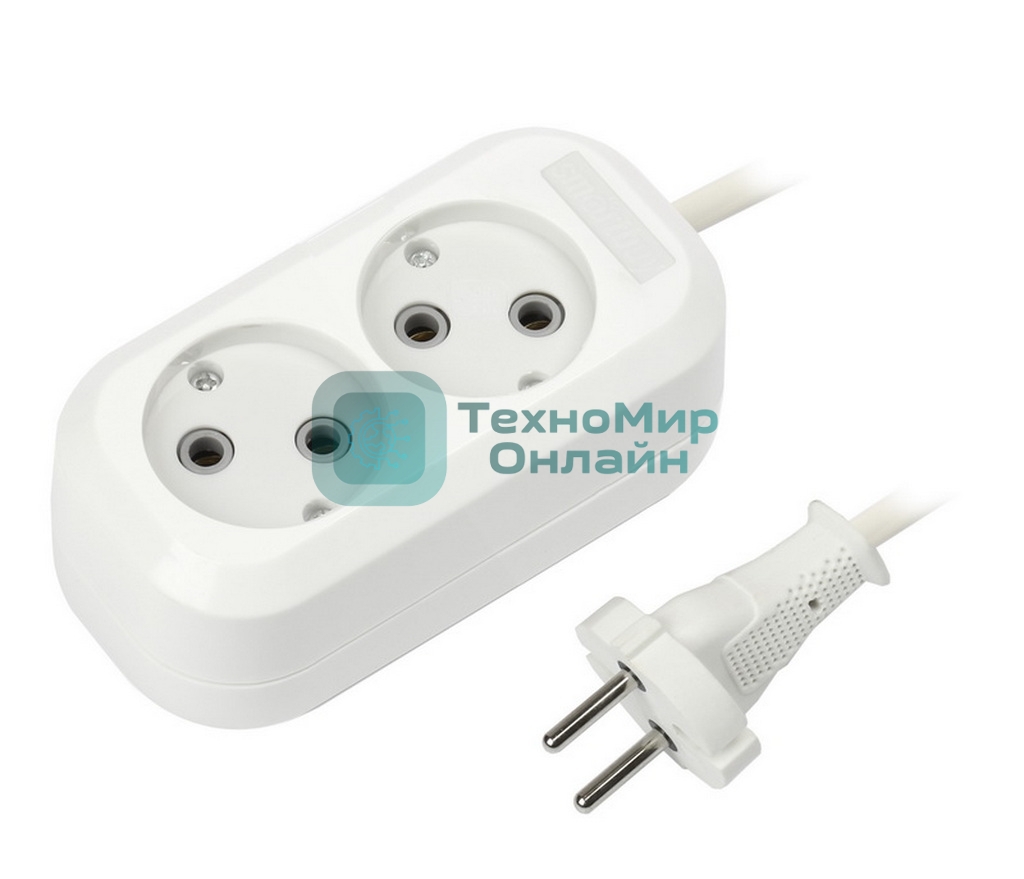 Удлинитель бытовой Smartbuy (SBE-10-2-02-N) 2 гнз х 2,0 м (10А/2.2 кВт, ПВС 2х1.0)