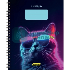 Набор тетрадей Silwerhof 2001674 48 листов, клетка, A5, Неоновые животные в очках 3 дизайна, мелованный картон, гребень (упаковка: 3шт)