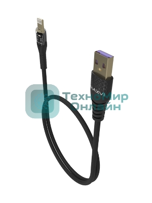 Дата-кабель Maxvi MC-31L USB-Lightning 2.4А, прозрачный корпус, LED подсветка, 1.2м, черный