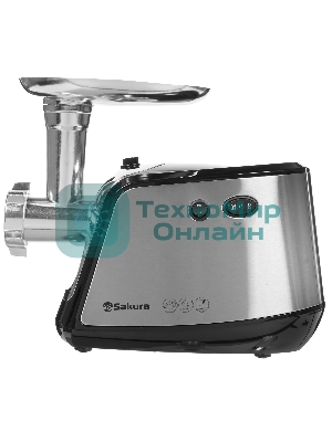 Мясорубка электрическая Sakura SA-6407 серый, 1800 Вт, 2.0 кг/мин, реверс, защита от перегрузки, металлический лоток, насадки - 5