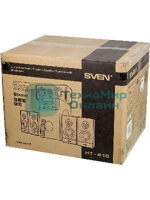 Аудиоколонки SVEN HT-210, черный, акустическая система 5.1, мощность (RMS):50Вт+5x15Вт, Bluetooth, Optical, Coaxial, FM-тюнер, USB/SD, дисплей, ПДУ