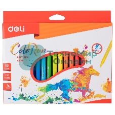 Фломастеры Deli EC10010 ColoRun, вентилируемый колпачок, 18 цветов, коробка с европодвесом