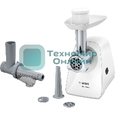 Мясорубка электрическая Bosch MFW2515W белый, 1500 Вт, 1.7 кг/мин, защита от перегрузки, насадки - 4