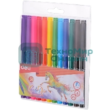 Фломастеры Deli EC10003 ColoRun, вентилируемый колпачок, 12 цветов, пакет с европодвесом