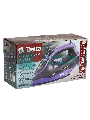 Утюг Delta DL-353 черный с фиолетовым, 2400 Вт, 28 г/мин, 135 г/мин, 350 мл
