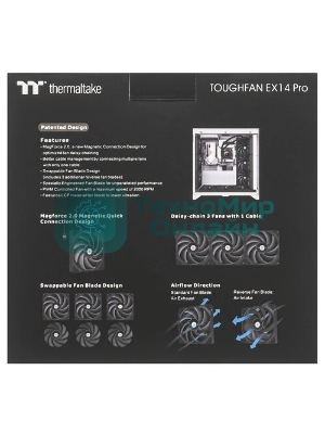 Вентилятор Thermaltake Toughfan EX14 Pro реверсивный 140x140x25mm черный 4-pin 31.6-34.1dB Ret (CL-F172-PL14BL-A)