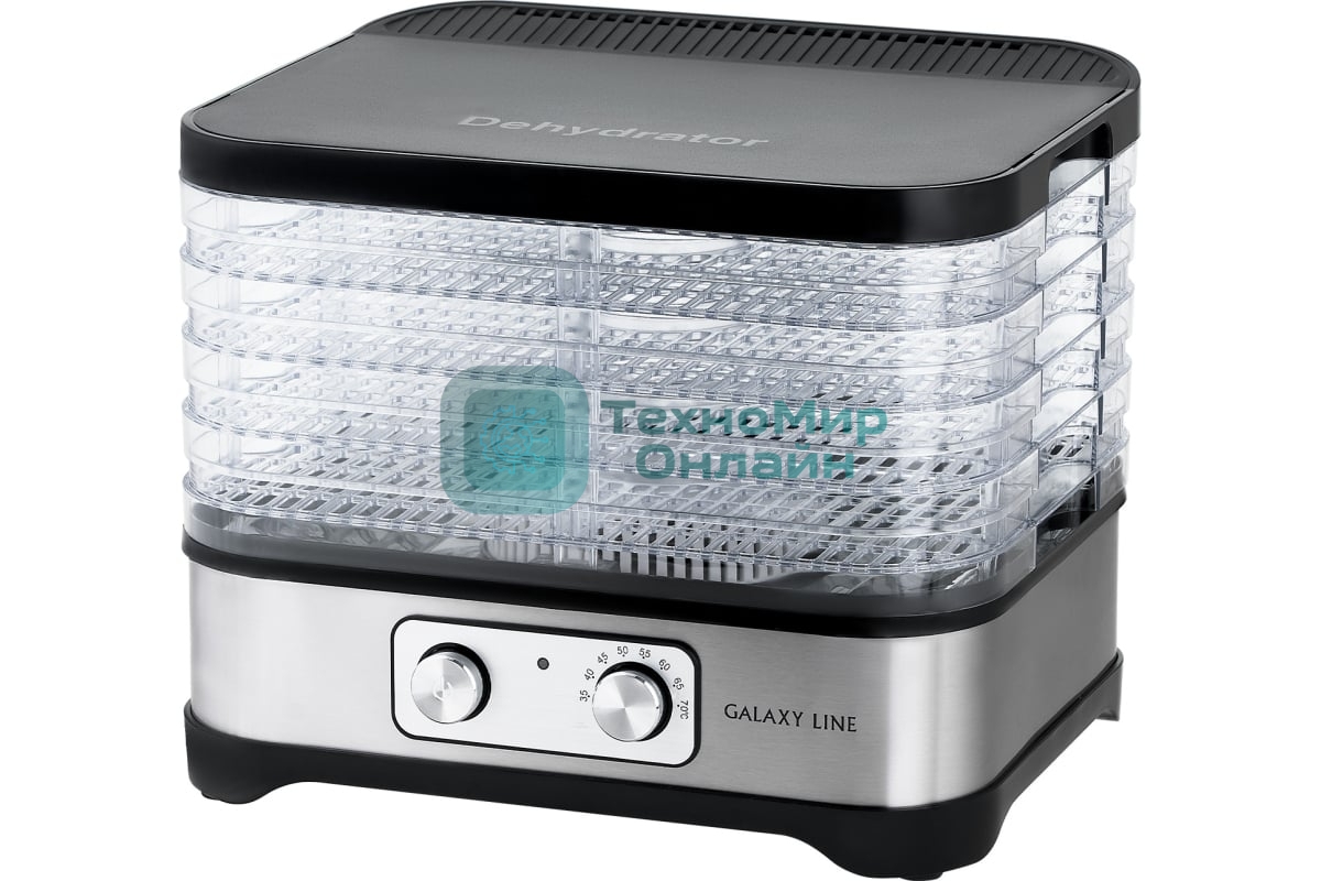 Сушилка для овощей и фруктов Galaxy Line GL 2639, черный с серебристым, с механическим управлением, 500 вт
