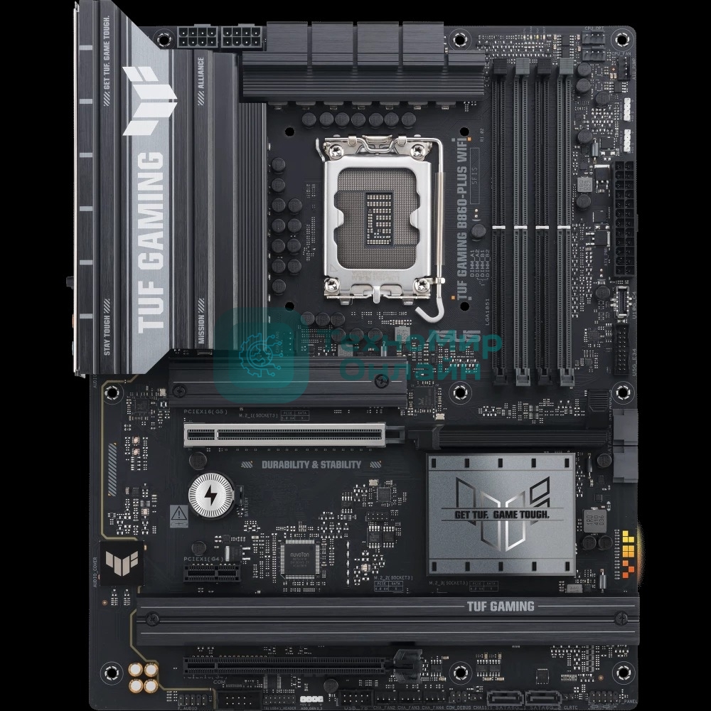 Материнская плата ASUS TUF GAMING B860-PLUS WIFI, LGA 1851, Intel B860, 4xDDR5, 4xSATA, 3xM.2, 1xPCIe 5.0 x16, 1xPCIe 4.0 x16, 1xDP, 1xHDMI, 1x 2.5Gb LAN, 1xUSB 20Gbps, 2xUSB 10Gbps, 3xUSB 5Gbps, 2xUSB 2.0, 5x3.5 мм, 7.1, ATX
