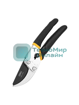 Секатор Deli DL580204 Размер 200 мм. Макс диаметр резки 15 мм. Сталь 55С. Термообработанная поверхность. Тефлоновая уплотненная пластиковая ручка.
