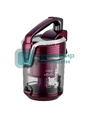 Пылесос BRAYER BR4211 черный/бордовый, 400/2200 Вт, уборка сухая, пылесборник контейнер, 3 л