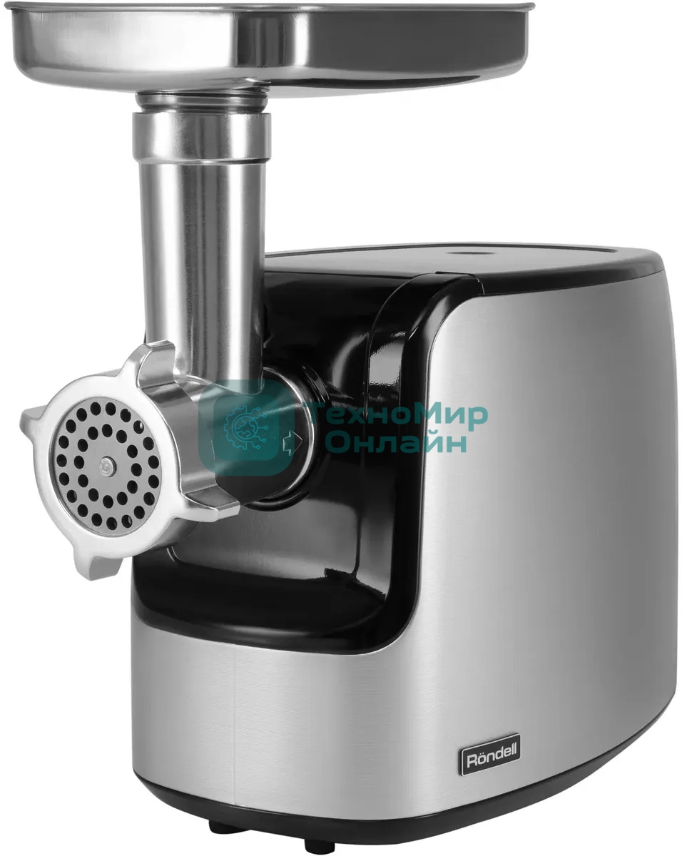 Мясорубка электрическая Rondell RDE-1458 серый, 3000 Вт, 3.5 кг/мин, реверс, защита от перегрузки, металлический лоток, насадки - 5