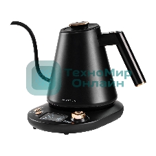 Чайник заварочный для кофе и чая Galaxy LINE GL 0341, черный, металл, 1100 ВТ, 1 л, корпус из нержавеющей стали AISI 304, установка температуры от 40 до 100 °C, функция поддержания температуры, 3 запрограммированных режима нагрева воды до 91°С, 93 °С, 96 °С, удобная форма носика