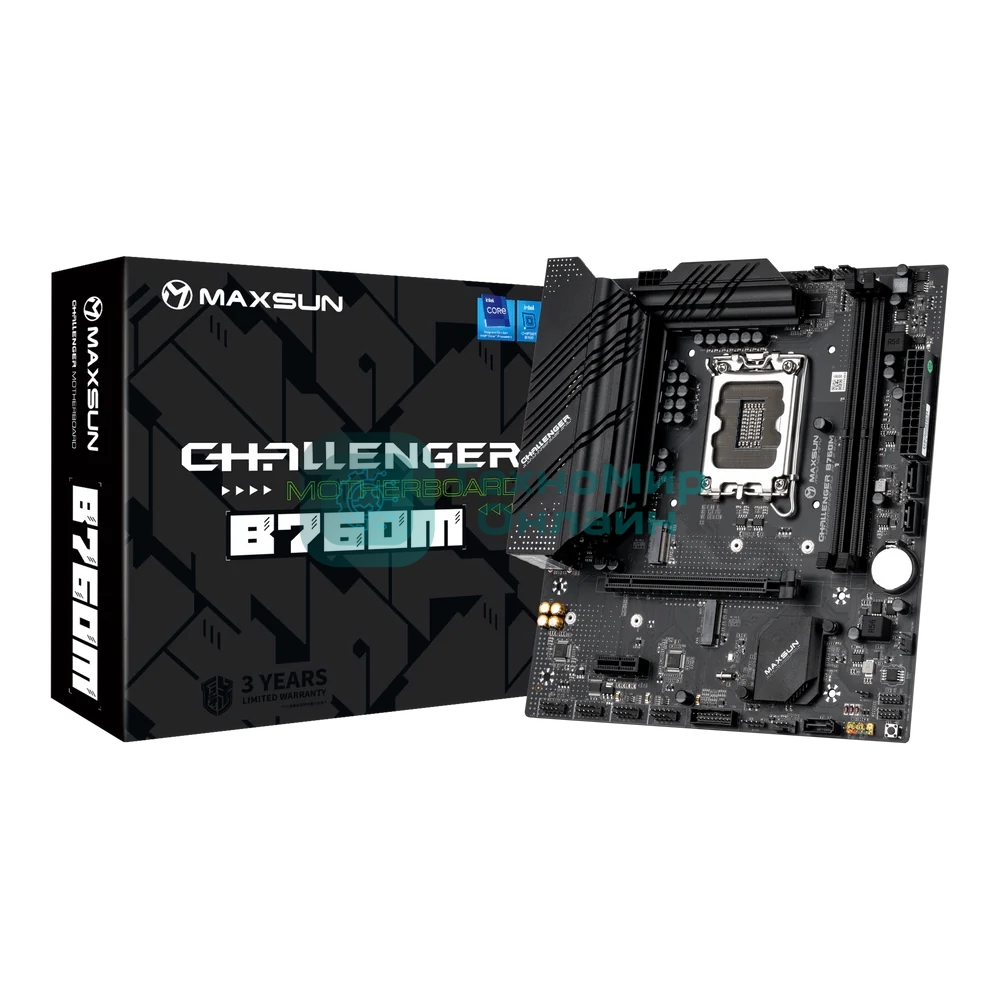Материнская плата Maxsun Challenger B760M, LGA 1700, Intel B760, 2xDDR4, 3xSATA, 2xM.2, 1xPCIe 4.0 x16, 1xPCIe 3.0 x1, 1xHDMI, 1xVGA, 1x 1Gb LAN, 4xUSB-A 3.2 Gen 1, 2xUSB-A 2.0, 5.1, M-ATX