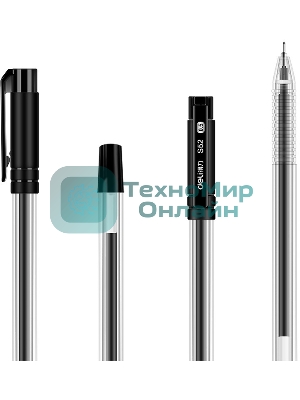 Набор ручек гелевых Deli 33205-BK прозрачный/черный, черные чернила, блистер (12шт), линия 0.5мм, резиновая манжета 12 ручек + 12 сменных стержней