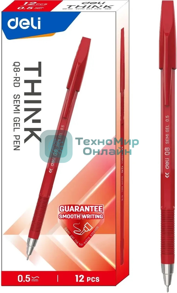 Набор ручек шариковых Deli Think EQ8-RD, красные чернила (12шт), линия 0.5мм