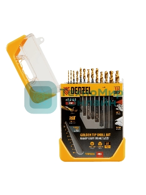 Набор сверл по металлу Denzel 1,5-6,5 мм, HSS-Tin, Golden Tip, 13 шт
