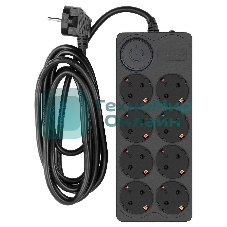 Сетевой фильтр Ippon BK-8-EU-3-16-B 3 м, 8 розеток, черный, коробка