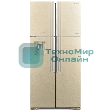 Холодильник Hitachi R-W660PUC7 GBE бежевый стекло двухкамерный инвертер 396/144л морозилка сверху, No Frost, Side by Side