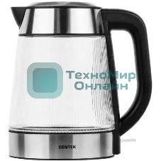 Чайник электрический Centek CT-0013 стекло, 2200 Вт, 1.8 л, серебристый