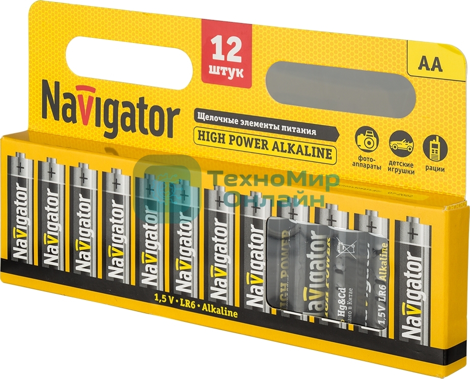 Элемент питания алкалиновый Navigator AA/LR6 NBT-NE-LR6-BP12 (блист.12шт)