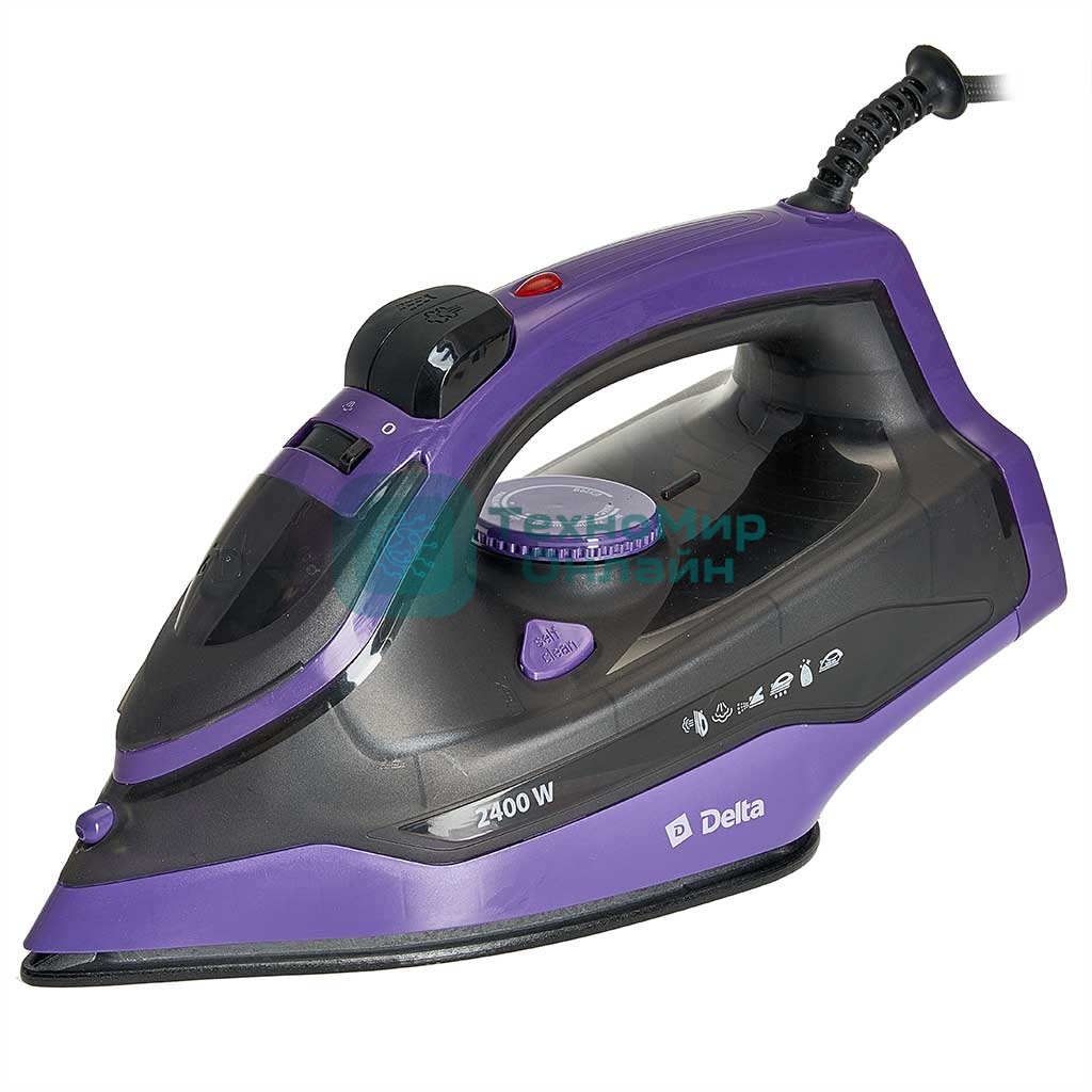 Утюг Delta DL-353 черный с фиолетовым, 2400 Вт, 28 г/мин, 135 г/мин, 350 мл