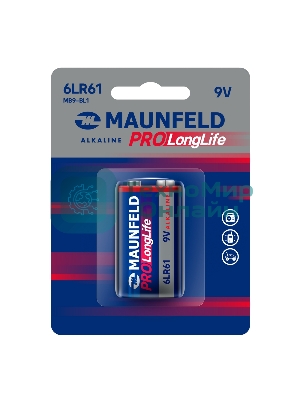 Батарейки Maunfeld PRO Long Life Alkaline 9V(6LR61) MB9-BL1, блистер 1 шт.