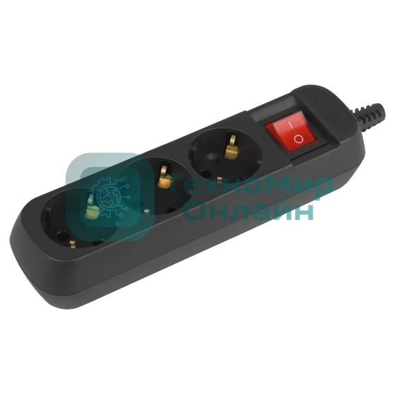 Колодка удлинителя ЭРА KX-3es-B 3 розетки с заземлением с выключателем черная