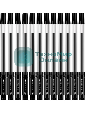 Набор ручек гелевых Deli 33205-BK прозрачный/черный, черные чернила, блистер (12шт), линия 0.5мм, резиновая манжета 12 ручек + 12 сменных стержней