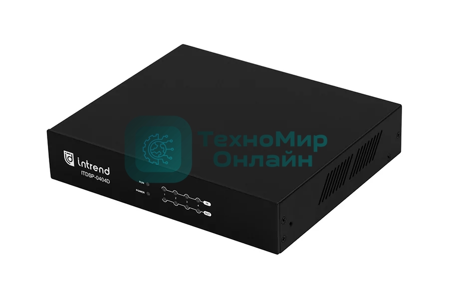 Аудиопроцессор Intrend ITDSP-0404Dv2 цифровой, 4x4 аналоговых входов/выходов, AEC, AFS, ANC, Dante 4x4, USB-B 2x2 на задней панели, PoE, управление по RS232/485, IP
