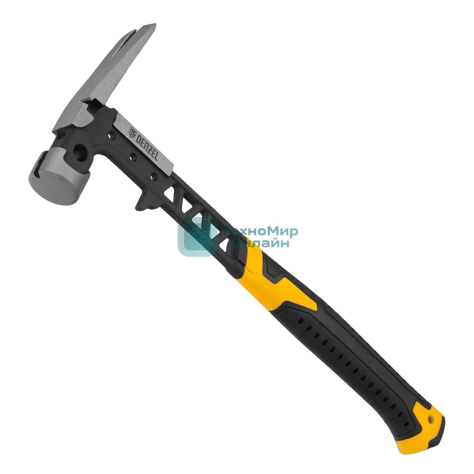 Молоток строительный Denzel 450 г, цельнокованый, боек с магнитом, двухкомп. обрезин. рук-ка