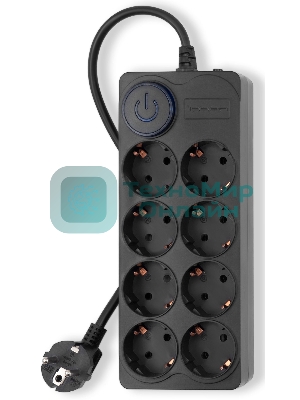 Сетевой фильтр Ippon BK-8-EU-3-16-B 3 м, 8 розеток, черный, коробка