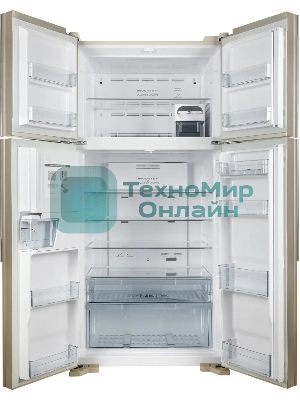 Холодильник Hitachi R-W660PUC7 GBE бежевый стекло двухкамерный инвертер 396/144л морозилка сверху, No Frost, Side by Side