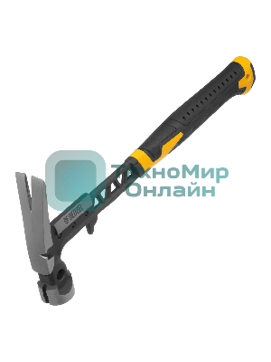 Молоток строительный Denzel 450 г, цельнокованый, боек с магнитом, двухкомп. обрезин. рук-ка