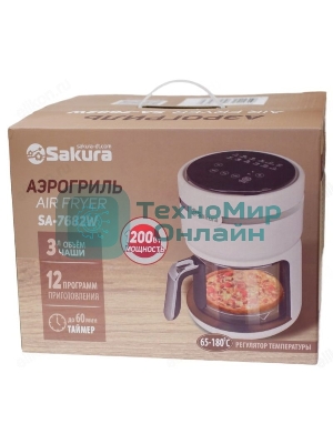 Аэрогриль Sakura SA-7682W черный, 1200 Вт, 3 л, сенсор, 12 программ
