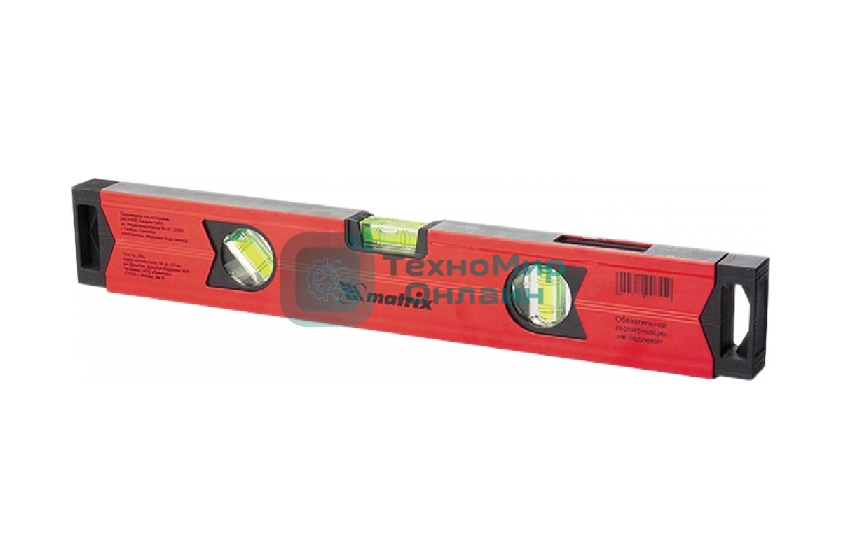 Уровень алюминиевый Matrix магнитный, 800 мм, фрезерованный, 3 глазка (1 зеркальный), усиленный