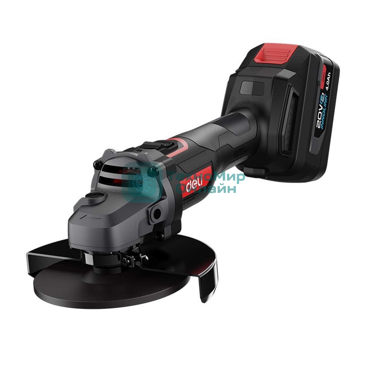 Угловая шлифовальная машина аккумуляторная Deli DE-JM20-2D4, (2АКБ*4А·ч + ЗУ, 20В, 125мм, М14, 3500/6000/10000об/мин, сумка)