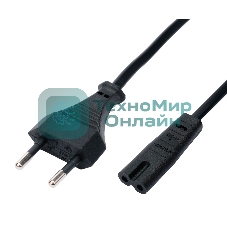 Кабель питания Cablexpert PC-184/2-1.5М CEE 7/16-C7, 2х0.5мм2, 2.5А, 1.5м, черный, пакет