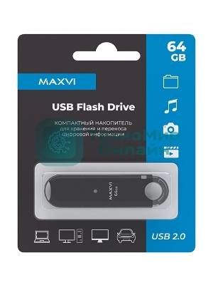Флешка USB Maxvi P2 black (FD64GbUSB20C10P2), 64Gb, USB 2.0, R/W 30/10, черный
