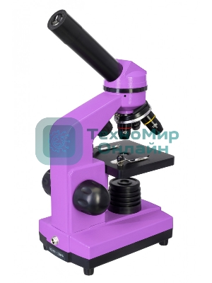 Микроскоп Levenhuk RAINBOW 2L AMETHYST/Аметист Микроскоп с предметным столиком, трехгнездным револьвером, фокусировочным механизмом, двумя источниками света с регулировкой яркости Монокулярная насадка Объективы: 4х, 10х, 40х, Увеличение микроскопа: 64-640x