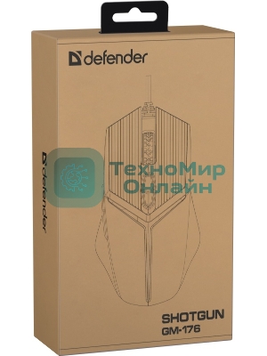 Мышь проводная Defender Shotgun GM-176 серый, 3600 dpi, USB, кнопки - 6