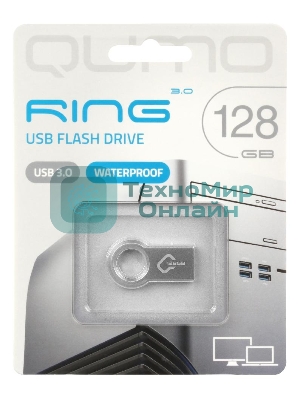 Флешка USB QUMO 128Gb Ring USB 3.0 цвет корпуса металлик(QM128GUD3-Ring)