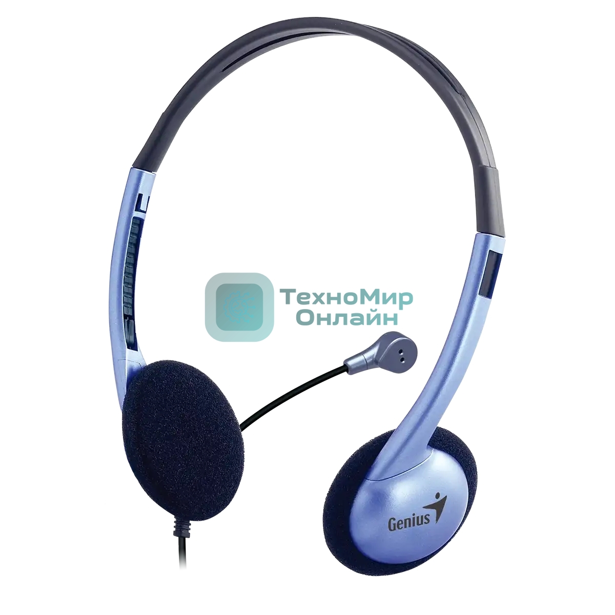 Проводные наушники Genius HS-02B синий/черный, накладные, Jack 3.5 мм, регулируемый микрофон