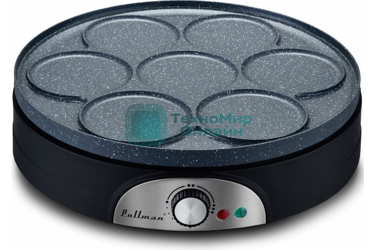 Блинница Pullman PL-1161 с двухсторонней панелью 2 в 1, 1500 Вт, диаметр 37 см на 1 блин, 11 см на 7 оладий, керамическое антипригарное покрытие