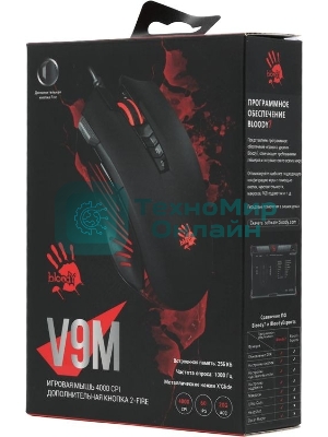 Мышь проводная A4Tech Bloody V9M черный, 4000 dpi, USB, кнопки - 9