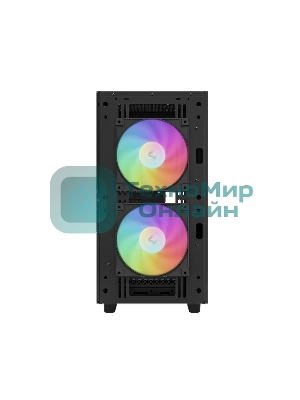 Компьютерный корпус Deepcool CH360 без БП, боковое окно (закаленное стекло), 2x140мм ARGb LED вентилятор спереди и 1x120мм ARGb LED вентилятор сзади, черный, mATX