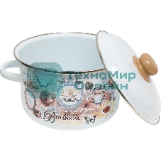 Кастрюля Appetite 1RD201М Roses с крышкой, эмалированная сталь, цилиндрическая 4 л