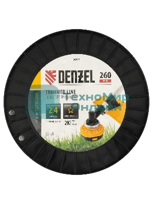 Леска для триммера Denzel двухкомпонентная звезда, 2,4 мм х 260 м, на DIN катушке EXTRA CORD