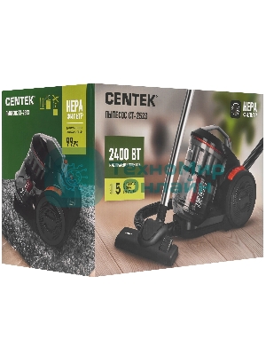 Пылесос Centek CT-2523 черный/красный, 420/2400 Вт, уборка сухая, пылесборник контейнер 3.5 л