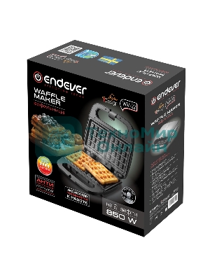 Вафельница Endever Skyline WM-22 черный, 850 Вт, на 2 вафли, автом. терморегулятор, размеры 22,6x22,4 см