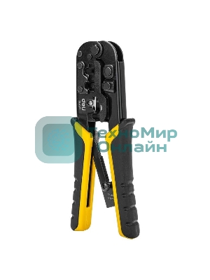 Обжимные клещи Deli DL4971 4P,6P,8P Размер: 200 мм. Спецификация обжима: 4P, 6P, 8P. Сталь A3 с черным покрытием. Ручка из ПВХ и ТПР. Храповой механизм. Подходит для витой пары UTP/STP и телефонных кабелей.